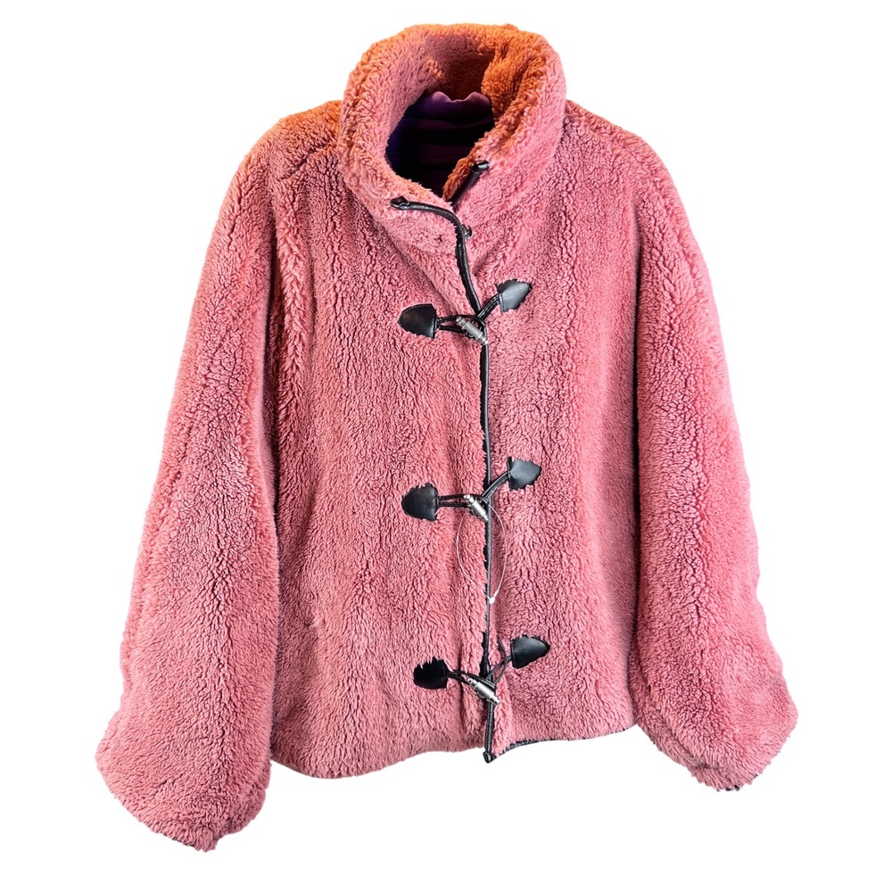 Free People Junie Oversized Faux Teddy Fur Toggle Jacket Chunky Cozy Pink Small